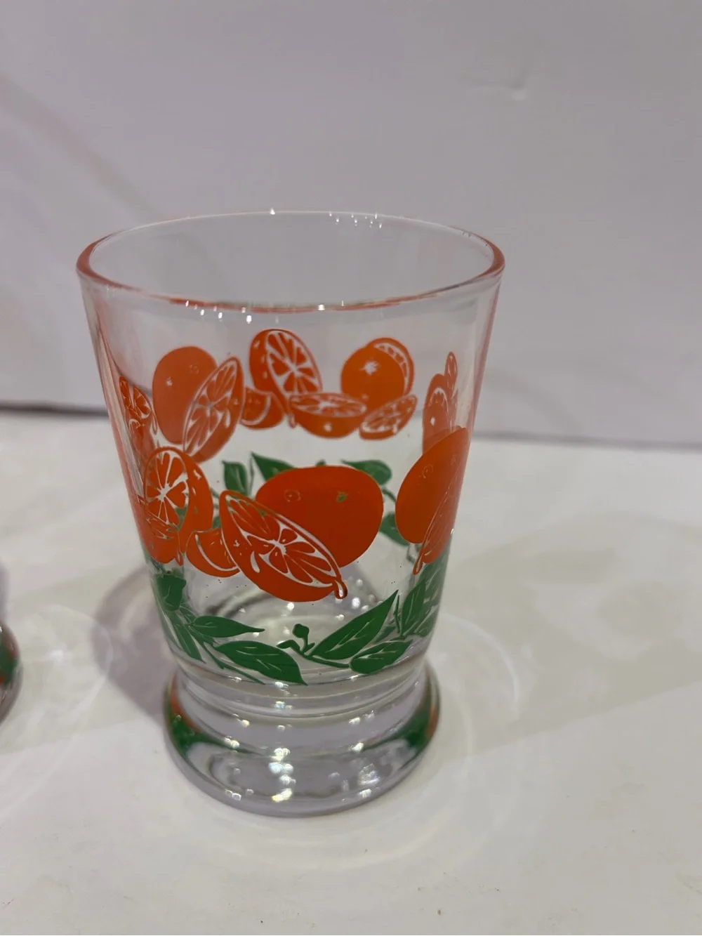 Vintage Libbey Glass Carafe and Tumbler Set Orange and Green Leaf Motif